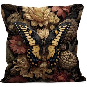 Moody Butterfly Floral Throw Pillow Cover Gifts 18x18, Vintage Dark Cottagecore Academia Decor Pillow Cases for Bedroom Living Room, Cottage Core Decorative Pillowcases for Couch Bed Sofa