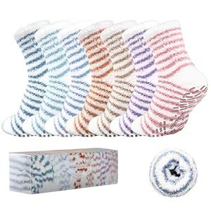 Bulinlulu Fuzzy Socks for Women with Grips Plush Fuzzy Sleep Cozy Sleep Winter Soft Fluffy Socks(Pinks/ Purple/ Khaki/ Orange/ Light Green/ Blue/ Green)