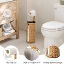 StorageWorks Wicker Water Hyacinth Freestanding Toilet Paper Holder Stand with Storage, Farmhouse Covered Toilet Paper Stand for 4 Rolls with Cloth Lining, Tissue Holder for Bathroom Decor with Shelf