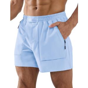 APTRO Men's Shorts Casual Hybrid Athletic 5'' Shorts Big Pockets with Adjustable Waist Sky Blue XXL (Blue, XXL)