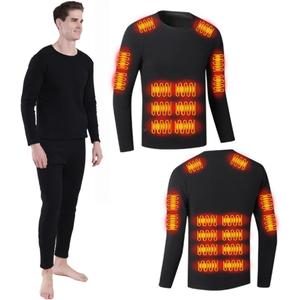 Heated thermals men USB Charge 26 Zone Intelligent Heated Skiing Thermals top Fleece lining mens thermal long sleeve shirt,for winter outdoor Work motorcycles Extremely cold weather & Black/2XL