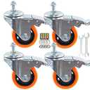 Heavy Duty Stem Caster Wheels M10-1.5X25mm Dual Locking No Noise PVC Threaded Stem Caster Wheels Pack of 4 for Workbench, Dolly, Furniture (3 Inch, Orange)