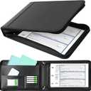 Henoyso 3 Rings Fireproof Business Check Binder with Zipper 1 Inch DRings 3 on a Page Fit 3 & 9 Holes Check 600 Sheets Capacity Organizer Binder for Office Storage End Stub Deskbook (Black)