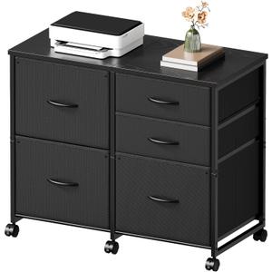 YeTom Lateral File Cabinet with 5 Drawers Rolling Filing Cabinets Under Desk Storage Printer Stand with Wheels,Mobile File Cabinet for Home Office,Black