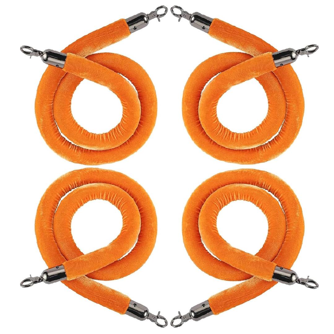 NovelBee 4pcs Orange Velvet Stanchion Ropes with Black Hooks,10 Feet Stanchion Queue Barrier Ropes,Crowd Control Velvet Rope Safety Barriers for Party Decorations