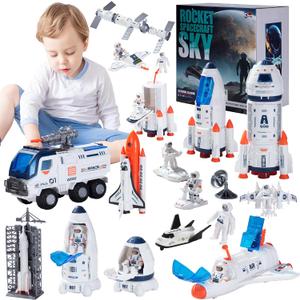 Wbzle Large Space Exploration Astronaut Kids Toy, Rocket & Shuttle with Light/Sound & Spray Effects, Outer Space Playset Series