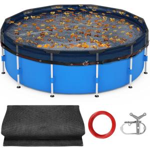 18 FT Pool Leaf Net Cover for Above Ground Pools, Ultra-Fine 0.15 Mesh Pool Cover with Winch & Cable, Pool Leaf Cover Prevents Leaves and Debris from Entering Pool