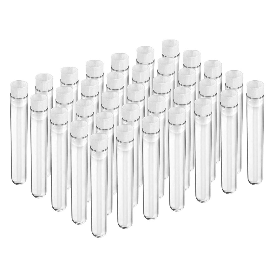 Joyclub 100pcs 12x100mm Clear Plastic Test Tubes with Caps for Scientific Experiments, Halloween, Christamas, Scientific Themed Kids Birthday Party Supplies, Decorate The House, Candy Storage