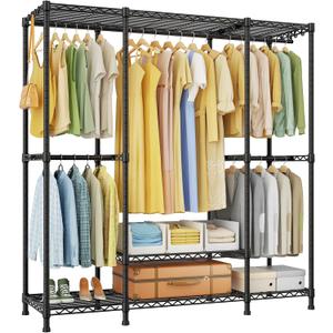 Ulif E3 Heavy Duty Garment Rack, 4 Tiers Freestanding Closet Organizer System with 5 Shelves, Metal Closet Organizer and Storage System for Clothes, Max Load 850lbs, 58.4"W x 15.7"D x 77.3"H, Black