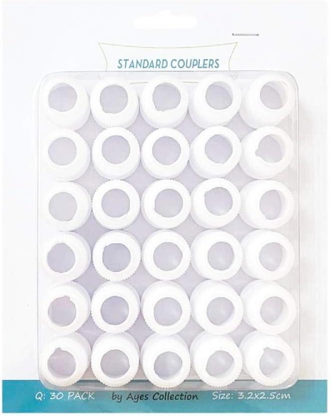 30 Pairs Plastic Standard Couplers Cake Decorating for Icing Nozzles, Piping Bags, White