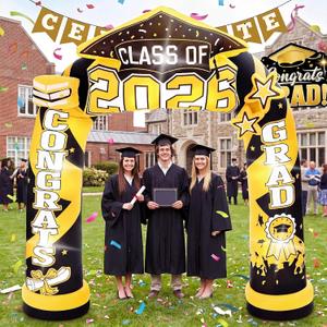 Hollowfly 8 ft Class of 2026 Graduation Inflatable Arch Outdoor Decorations, Black and Gold Congrats Grad Blow up Inflatable Archway with LED Lights for Yard Lawn Graduation Party Photo Props Decor