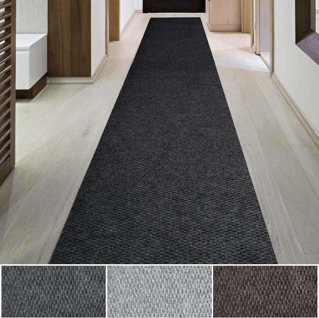 iCustomRug Entryway Mat, 3 x 10ft, Black, Indoor/Outdoor, Waterproof TPR Backing, Low-Profile All-Weather Utility Carpet