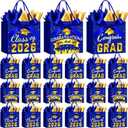 FlorWave 45 Pack Graduation Gift Bags 2026 Small Graduation Congrats Bags Bulk 5.5 x 4.7 x 2.5 Inch with Bow Ribbon and Tissue Papers for College High School Grad Party Supplies(Blue and Gold)