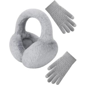 Senker Fashion Ear Muffs Gloves for Winter Women, Foldable Earmuffs Faux Furry Soft Ear Warmer Covers Headband Cold Weather (Grey)