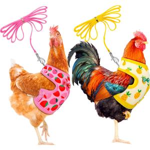 Frienda 2 Pcs Adjustable Chicken Harness and Leash Set Spring Summer Comfortable Elastic Hen Vest Breathable Harness for Hens Duck Goose Pet Training Walking Supplies(Pineapple, Strawberry,Medium)