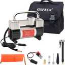 GSPSCN 6X Faster Inflation Tire Inflator Heavy Duty Double Cylinders with Portable Bag- Car AccessoriesMetal 12V Air Compressor Pump 150PSI with Adapter for Car, Truck, SUV Tires, Dinghy, Air Bed (Silver)