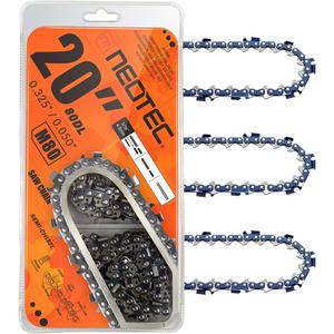 NEO-TEC 20 Inch Chainsaw Chain 0.325" Pitch, 0.050" Gauge, 80 Drive Links Fits 445, 450, 460 RANCHER and More - M80 (3 Chains)