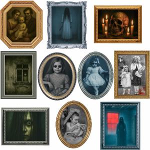 Halloween Decorations Indoor Scary Wall Decor, 10Piece Poster Creepy Frames Portraits Pictures, Gothic Decor Horror Castle Haunted House Mansion Decor Decoration Party Supplies