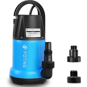 FOTING Sump Pump 1HP Clean/Dirty Submersible Water Pump, 4600GPH Utility Pump Thermoplastic Electric Portable Transfer Water Pump for Swimming Pool Garden Pond Basement with 10ft Long Power Cord