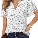 Lotusmile Womens Dressy Chiffon Blouses Summer Puff Petal Short Sleeve Shirts V Neck Casual Work Tops (Medium, White Dot)