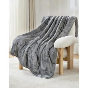Ultra-Soft 15lb Weighted Blanket for Adults, Plush Sherpa Fleece Reversible Weighted Throw Comfort for Relaxation & Cozy Evenings, Hug-Like Security, Evenly Distributed, W48 x L72, Grey