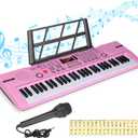 Hricane Piano Keyboard, 61 Keys Beginner Electronic Keyboard Portable Digital Music Keyboard, Early Education Music Instrument with Microphone & Music Sheet Stand