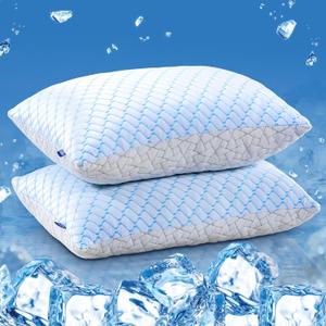 puredown King Size Pillows Set of 2, Shredded Memory Foam Pillows, Cooling Pillow King 2 Pack, Foam Pillow for Sleeping, Adjustable Firm Bed Pillow for Side, Back and Stomach Sleepers, White 