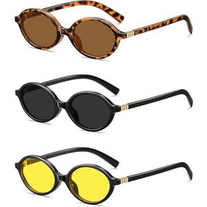 DUSHINE Retro Oval Trendy Sunglasses for Women Lightweight Narrow Shades UV protection Sun Glasses(3 Pack)