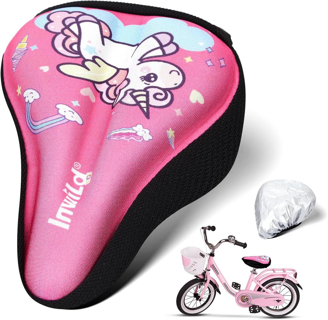 Girls Gel Bike Seat Cushion Cover 8 x 5.7 Inch Adjustable Small Bicycle Saddle Pad with Water Dust Resistant Cover Breathable Foam Anti Slip Sports Protection Bicycle Cushion for Cycling
