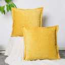 Pack of 2, Chenille Throw Pillow Covers 24x24 Inch Mustard Yellow Decorative Pillowcase Boho Farmhouse Cushion Covers Soft Couch Cushion Case for Couch Sofa Bedroom Living Room