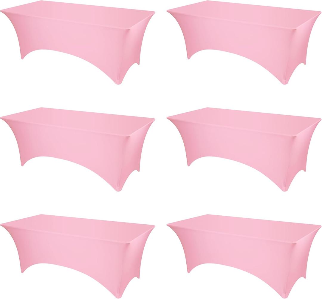 BRILLMAX 6 Pack Pink Spandex Table Covers for 8 Ft Rectangle Tables - 180 GSM Thick Stretch Tablecloth Fitted, Reinforced Foot Pockets, Wrinkle Free Cloth for Wedding Banquet Party Trade Show