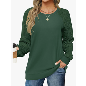 LOMON Long Sleeve Shirts for Women Dressy Casual Crewneck Cable Knit Sleeve Sweaters Lightweight Pullover Tunic Tops S