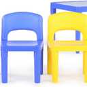 Humble Crew Kids Plastic Table and Chair Set, Toddler Activity Table with 4 Chairs, Lightweight Easy-Clean Kids Desk for Play, Snacks-Crafts, Indoor Outdoor Playroom Furniture, Blue/Primary