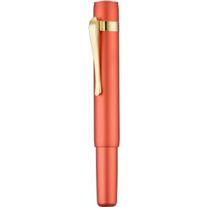 HONG DIAN M2 Mini Fountain Pen with Bent Nib, Sleek Shape Aluminium Short Pocket Travel Pen (Orange Red)