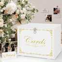 Ywlake White Wedding  Box with Lock and Slot Acrylic Money Cash Post Thanks Card Box Large Letter Envelope Cards Holder Boxes for Reception Anniversary Birthday Party Bridal Baby Shower