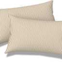 Outdoor Lumbar Pillows, Water Repellent Cushion Pillows 12x20 Inch, Outdoor Pillows with Inserts for Home Garden, Pack of 2, Stripe Beige