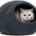 MEOWFIA Premium Felt Cat Bed Cave - Handmade 100% Merino Wool Bed for Cats and Kittens (Dark Shades) (Large, Slate Grey)