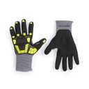 Amazon Basics 10 Pairs Impact Protection Gloves with Touch Screen Friendly 15G Sandy Nitrile Palm, Black, Size Large