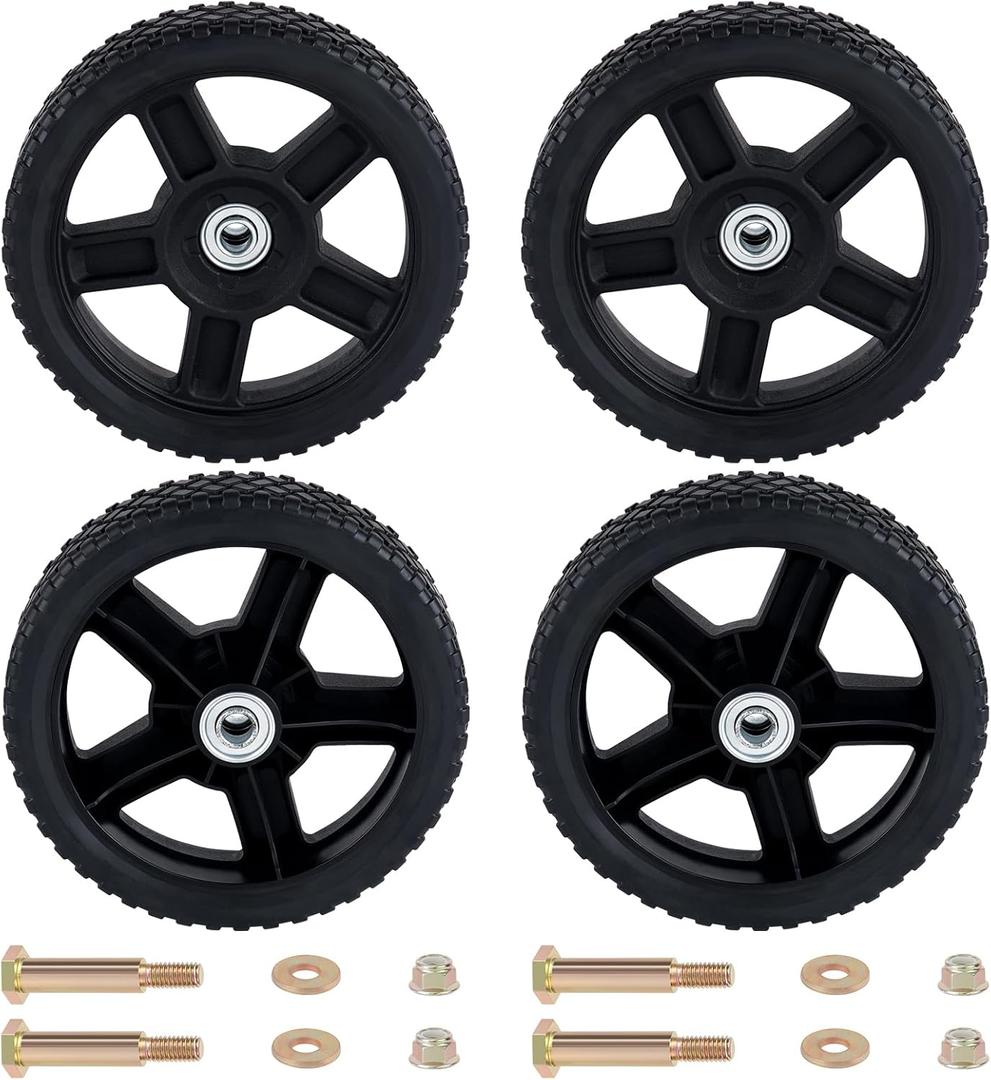 CheeMuii 4 Pcs 8 Inch Lawn Mower Wheels 4 Pack 8" Push Lawn Mower Wheels with Bolts and Lock Nuts Kit Fit for Most Standard push Lawn Mowers/Generator/Garden Tiller/Handtruck
