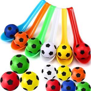 PullCrease Soccer Party Games 12 Pack Soccer Party Spoon Relay Race Toy Set for Teens Adults, Soccer Foam Ball and Spoon Race Game for Sports School Birthday Party Supplies Favors (Multicolor)