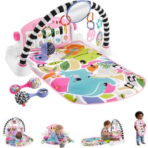 Fisher-Price Baby Musical Toy Set Glow and Grow Kick & Play Piano Gym Pink Playmat with 2 Rattle Maracas for Newborns Ages 0+ Months