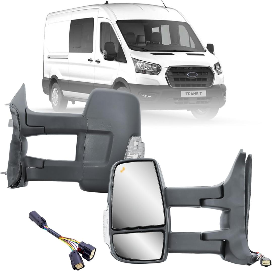 Driver Left Side Door Mirror Long Extension View Tow Mirror Power and Heated with BLIS (Blind Spot Sensor) and Signal Light for Ford Transit 150 250 350 from 2010 to 2024