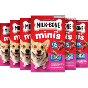 Milk-Bone Mini's Flavor Snacks Dog Treats, 15 Ounce (Pack of 6) Crunchy Texture Helps Reduce Tartar (EXP 07/02/27)