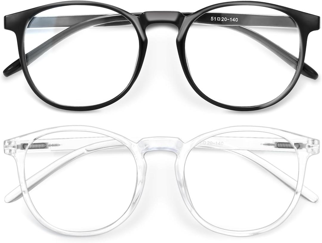 IBOANN Blue Light Glasses for Woman/Men, Fashion Blue Light Glasses Men, Fake Glasses Help Reduce Screen Fatigue (*A2 2 Pack Black + Transparent)
