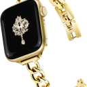 Slim Gold Band for Women Feminine Elegant Compatible with Apple Watch 38mm 40mm 41mm 42mm (S10) Adjustable Metal Strap Dressy Chain Bracelet for iWatch Series 10/9/8/7/6/5/4/3/2/1/SE