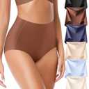QOVOQ Seamless No Show High Waisted Underwear Panties for Women Ladies Panty Full Coverage Briefs 6 Pack, 2XL