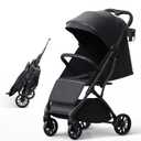 Lightweight Baby Travel Stroller, Compact Toddler Strollers w Telescoping Handle, Cup Holder & Storage Pocket, One-Hand Quick Fold, Near Flat Recline Seat, TR18, Black