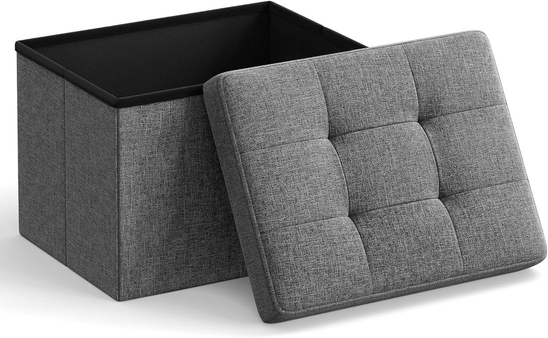 SONGMICS Mazie Collection - Small Folding Storage Ottoman, Foot Rest Stool, 12.2 x 16.1 x 12.2 Inches, 286 lb Load Capacity, for Living Room, Bedroom, Home Office, Dorm, Dark Gray ULSF102G01