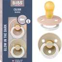Bibs Pacifiers Color Collection, Set of 2 BPA-Free Latex Pacifiers Made in Europe, Round Nipple Baby Pacifier. (18+ Month (Pack of 2), Blush NIGHT / Vanilla NIGHT)
