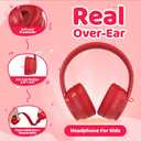 MIDOLA Kids Headphones Bluetooth 5.3 Wireless 60H Play Time Volume Limit 85/110dB Over Ear Foldable Protection Headset/Wired AUX Cord Mic for Children Boy Girl Travel School Phone Pad Tablet Red